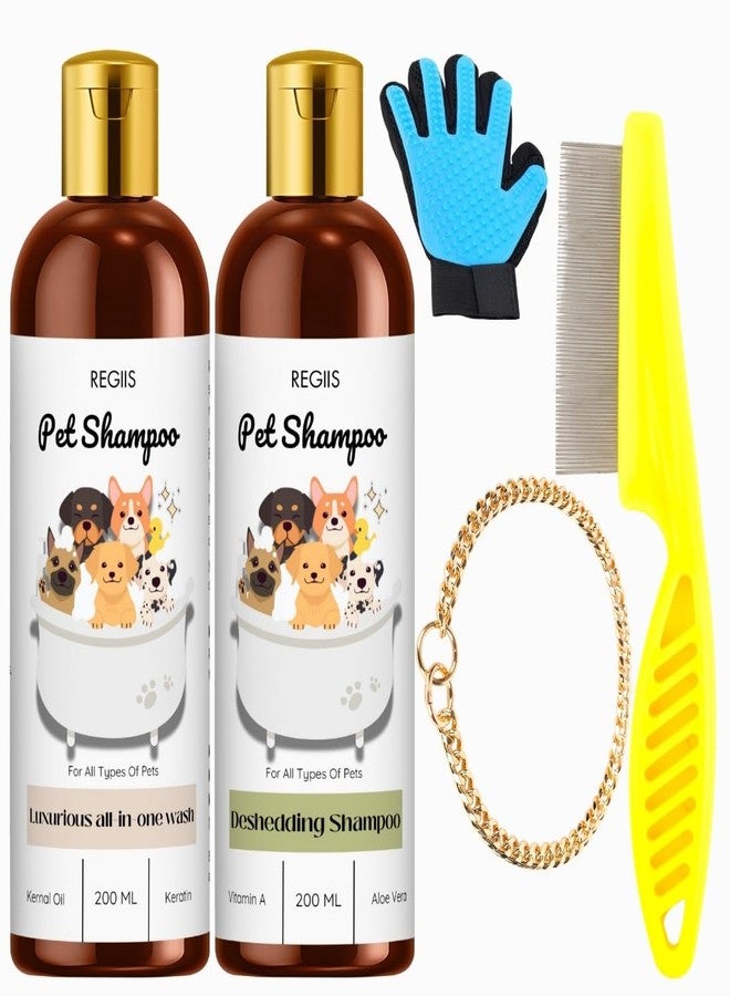 REGIIS Pet Shampoo Set, Luxurious All-in-One Wash and Deshedding Shampoo with Grooming Tools, 200 ML, for All Types of Pets(5 Pack) - Image 1
